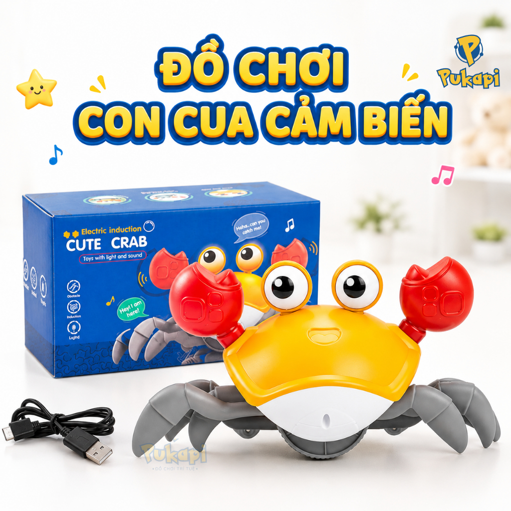 Đồ Chơi Cua Cảm Biến Con Cua Cảm Ứng Thông Minh Vui Nhộn Tránh Va Chạm Có Nhạc Và Đèn Tự Động - Đồ Chơi Cho Bé PUKAPI