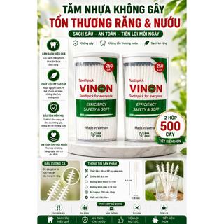 TĂM NHỰA XƯƠNG CÁ VINON | COMBO 2 HỘP 500 CÂY | TĂM XỈA RĂNG MỀM PP KHÔNG GÃY KHÔNG ĐAU NƯỚU