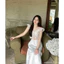 Set Đầm Trắng Hai Dây Nhún Ngực Xếp Ly Croptop