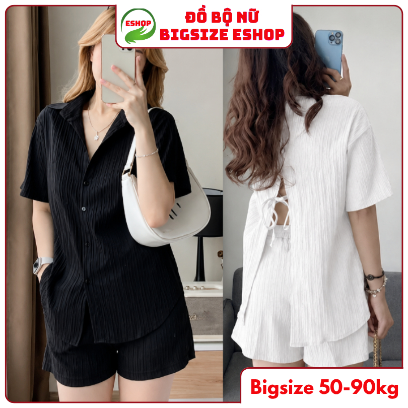 Set Đồ Nữ Đẹp Sang Chảnh Bigsize ESHOP MS183 - Đồ Bộ Nữ Mặc Nhà Quần Đùi Áo Sơ Mi Mùa Hè Thoáng Mát