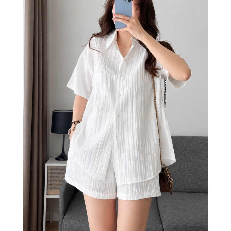 Set Đồ Nữ Đẹp Sang Chảnh Bigsize ESHOP MS183 - Đồ Bộ Nữ Mặc Nhà Quần Đùi Áo Sơ Mi Mùa Hè Thoáng Mát