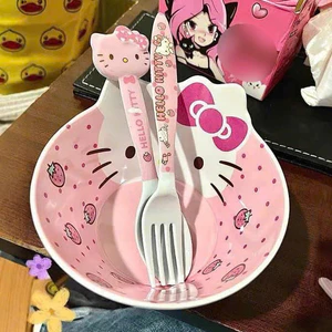 BỘ BÁT NHỠ KÈM THÌA DĨA HÌNH KITTY SIÊU XINH CHO BÉ