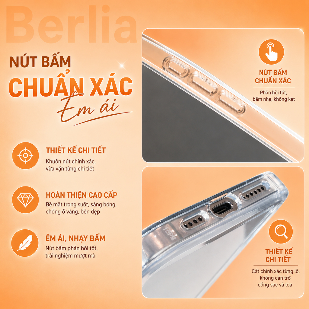 Ốp Lưng Chống Ố Trong Suốt Berlia B34 Space Dành cho 11/12/13/14/15/16/17 Pro Max Plus phukienhatde