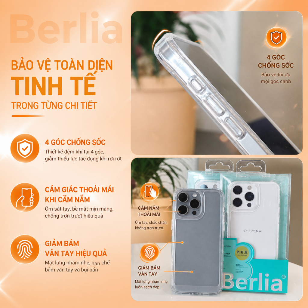 Ốp Lưng Chống Ố Trong Suốt Berlia B34 Space Dành cho 11/12/13/14/15/16/17 Pro Max Plus phukienhatde