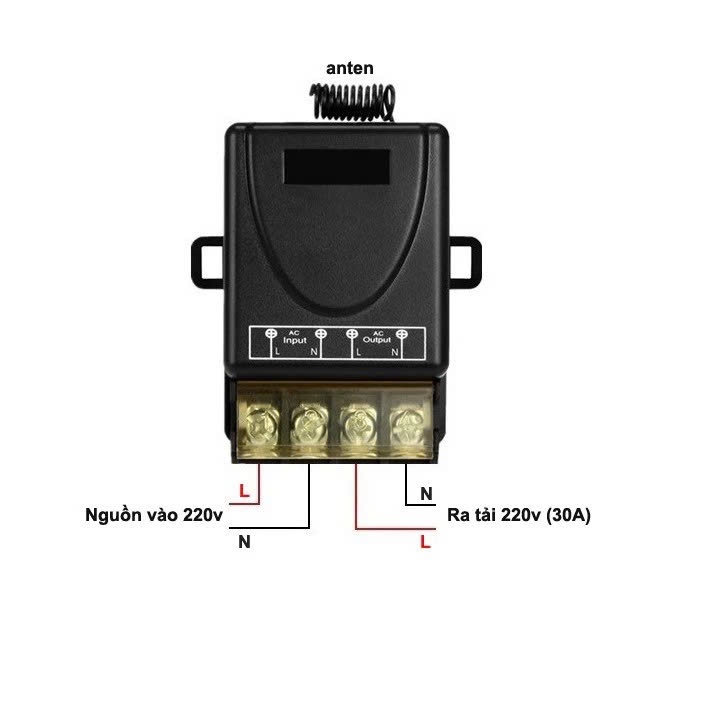 Bộ công tắc bật tắt máy bơm,động cơ từ xa 100m RF 30A, 220V công suốt 3000w, RF 433 MHz học lệnh 4 chế độ.