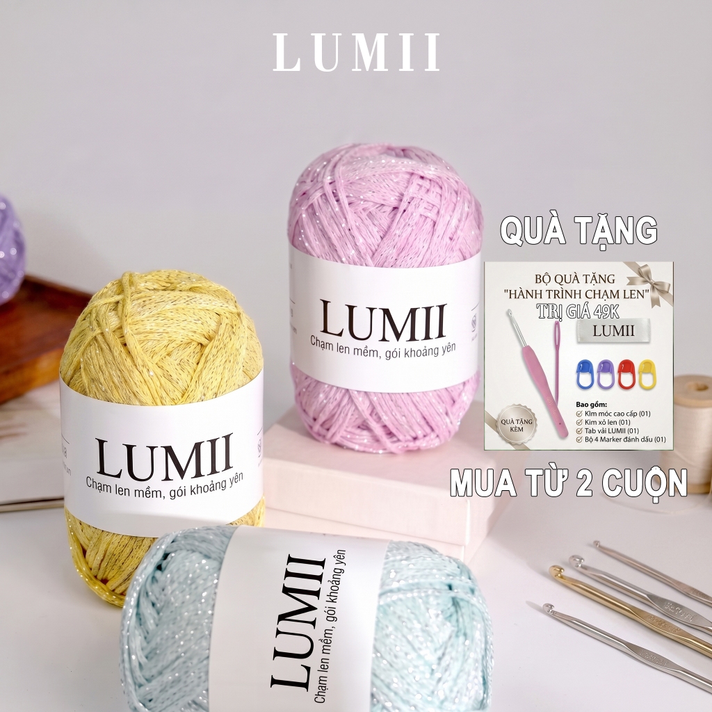 Len cotton nhũ LUMII Sợi dệt lấp lánh blink blink chuyên đan móc túi xách
