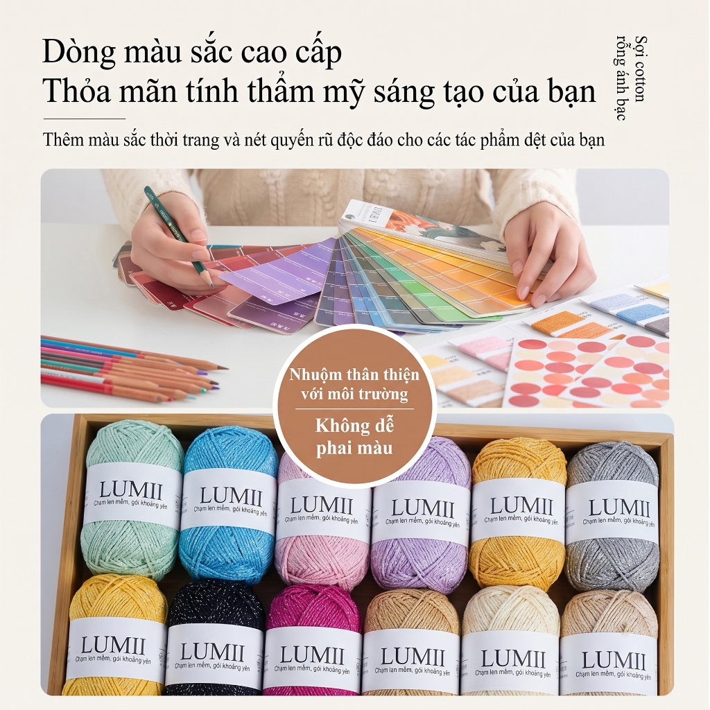 Len cotton nhũ LUMII Sợi dệt lấp lánh blink blink chuyên đan móc túi xách
