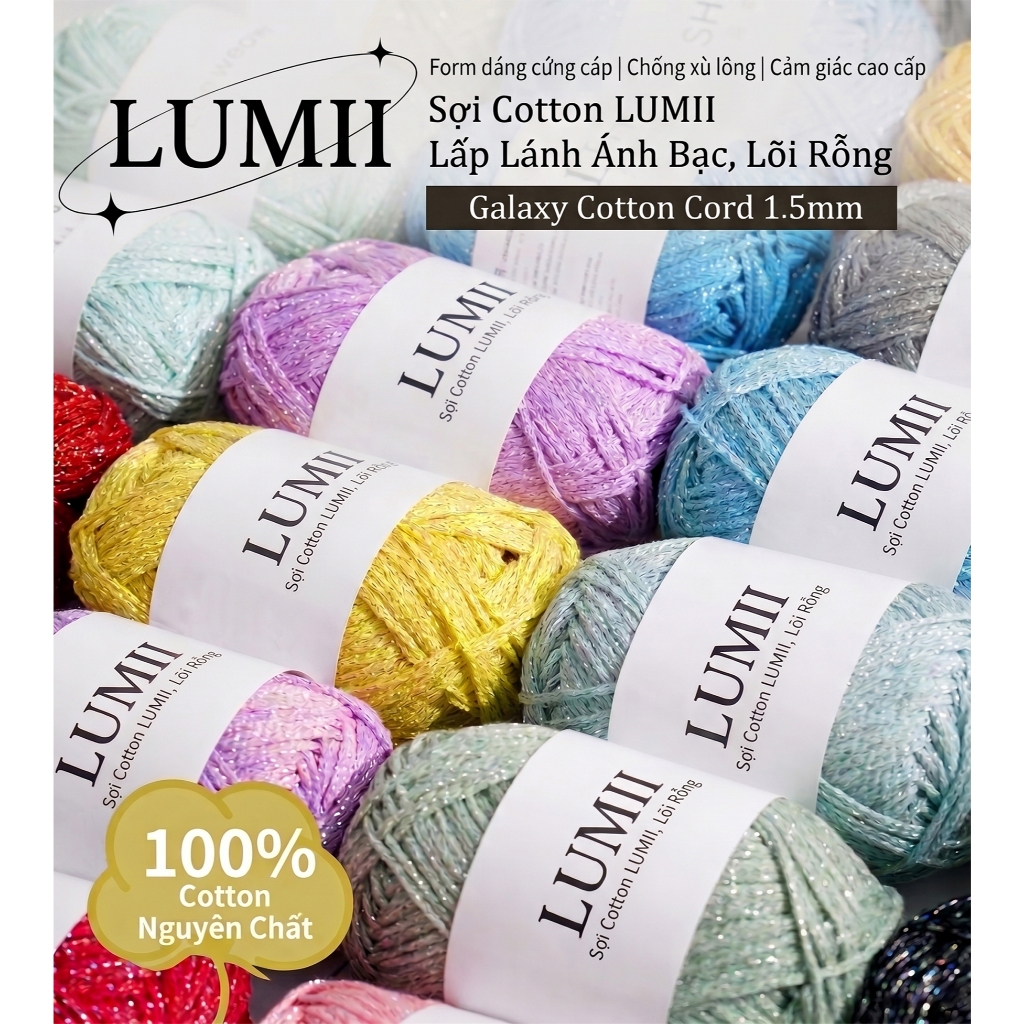 Len cotton nhũ LUMII Sợi dệt lấp lánh blink blink chuyên đan móc túi xách