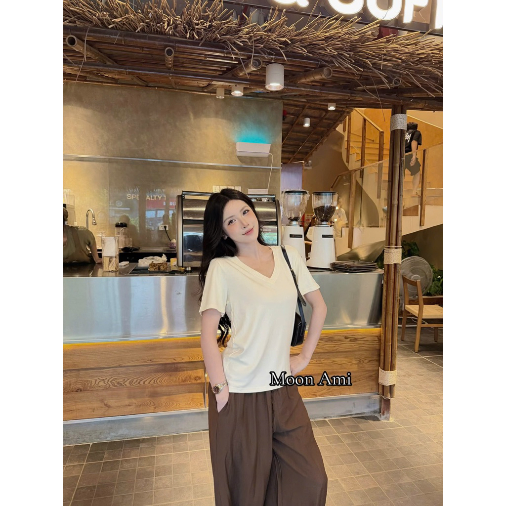 Áo cổ tim form rộng chất thun bozip MOON AMI