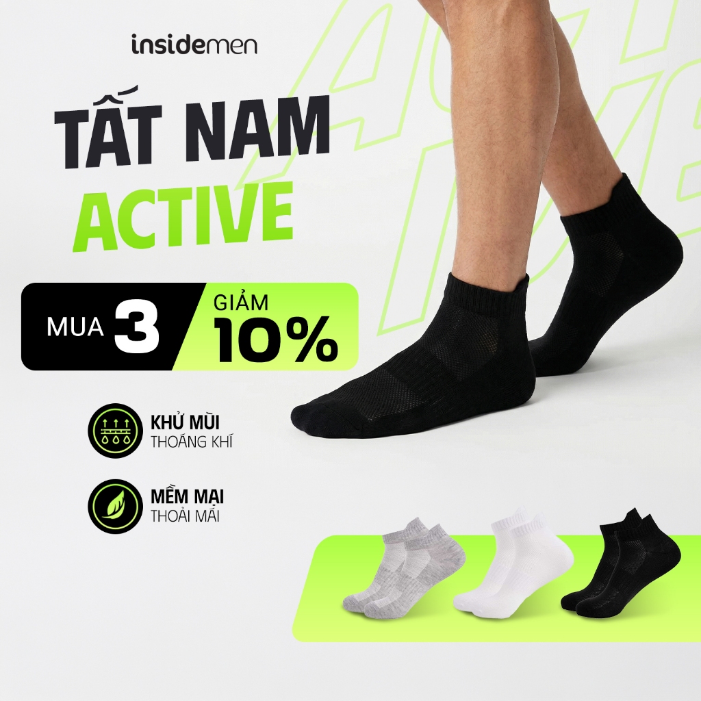 Tất nam Active cố ngắn Insidemen 94% Polyester co giãn, thoáng khí ISC010M0H0