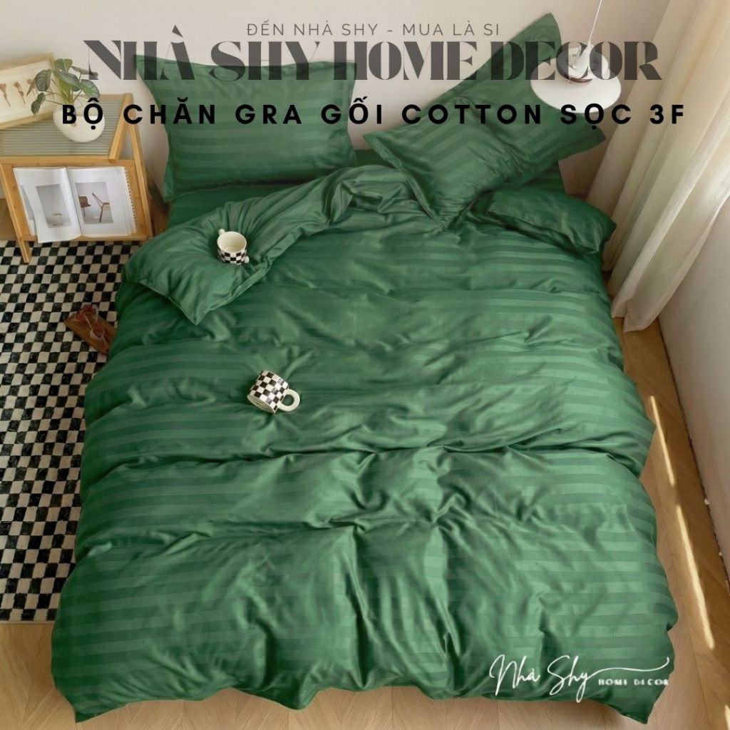 Bộ Chăn Ga Gối Kẻ Sọc Cotton 3F Cho Khách Sạn, Resort, Nhà nghỉ - Set Vỏ Chăn Không Kèm Ruột Chăn - Nhà Shy Home Decor