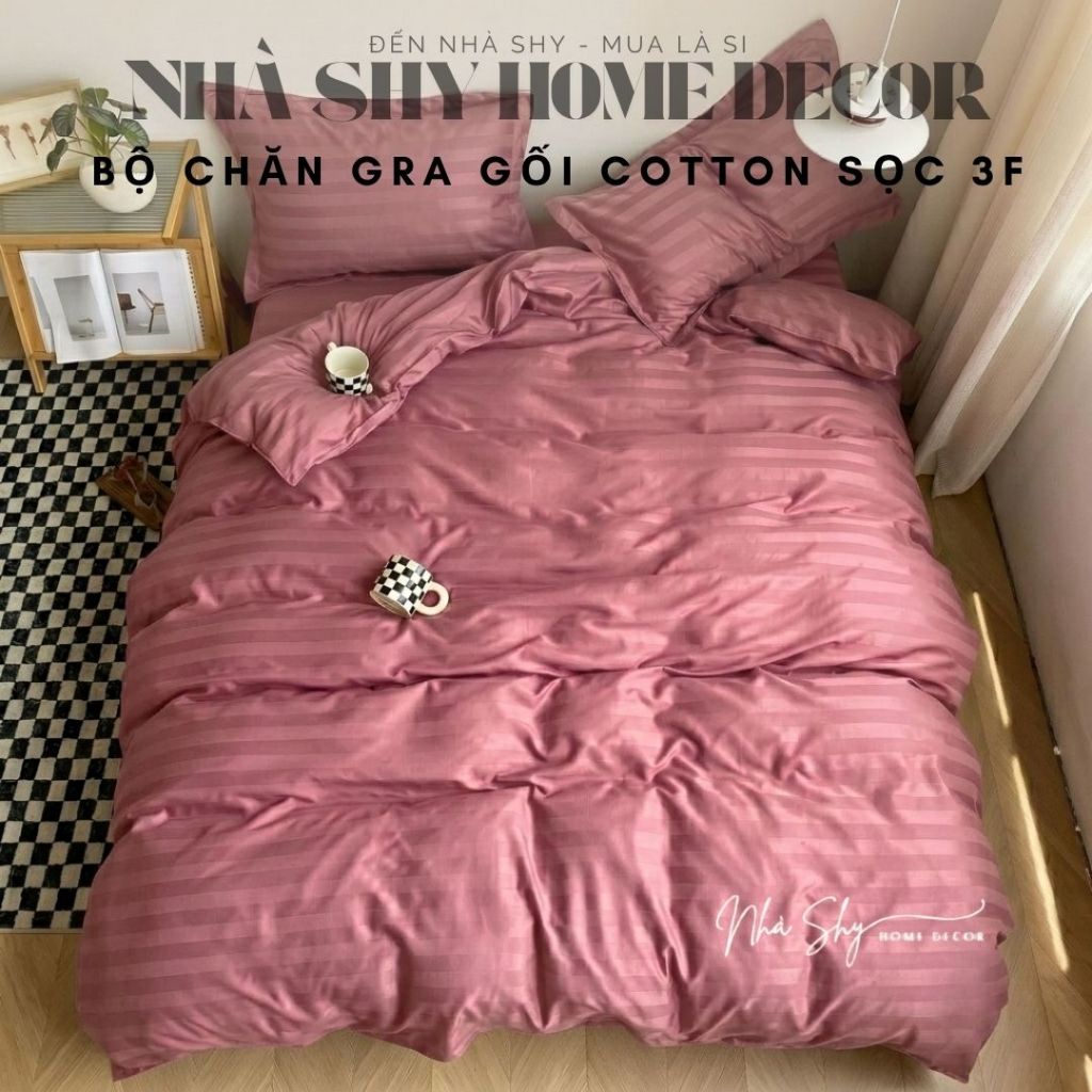 Bộ Chăn Ga Gối Kẻ Sọc Cotton 3F Cho Khách Sạn, Resort, Nhà nghỉ - Set Vỏ Chăn Không Kèm Ruột Chăn - Nhà Shy Home Decor