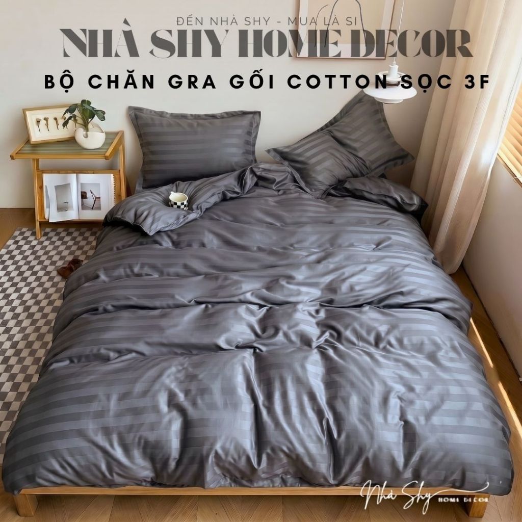 Bộ Chăn Ga Gối Kẻ Sọc Cotton 3F Cho Khách Sạn, Resort, Nhà nghỉ - Set Vỏ Chăn Không Kèm Ruột Chăn - Nhà Shy Home Decor