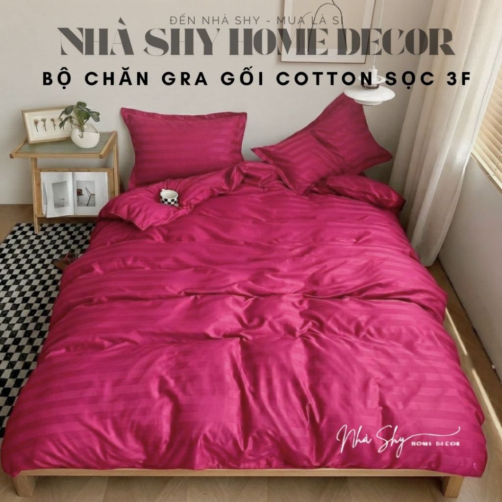 Bộ Chăn Ga Gối Kẻ Sọc Cotton 3F Cho Khách Sạn, Resort, Nhà nghỉ - Set Vỏ Chăn Không Kèm Ruột Chăn - Nhà Shy Home Decor