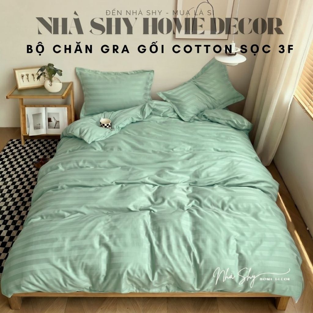 Bộ Chăn Ga Gối Kẻ Sọc Cotton 3F Cho Khách Sạn, Resort, Nhà nghỉ - Set Vỏ Chăn Không Kèm Ruột Chăn - Nhà Shy Home Decor