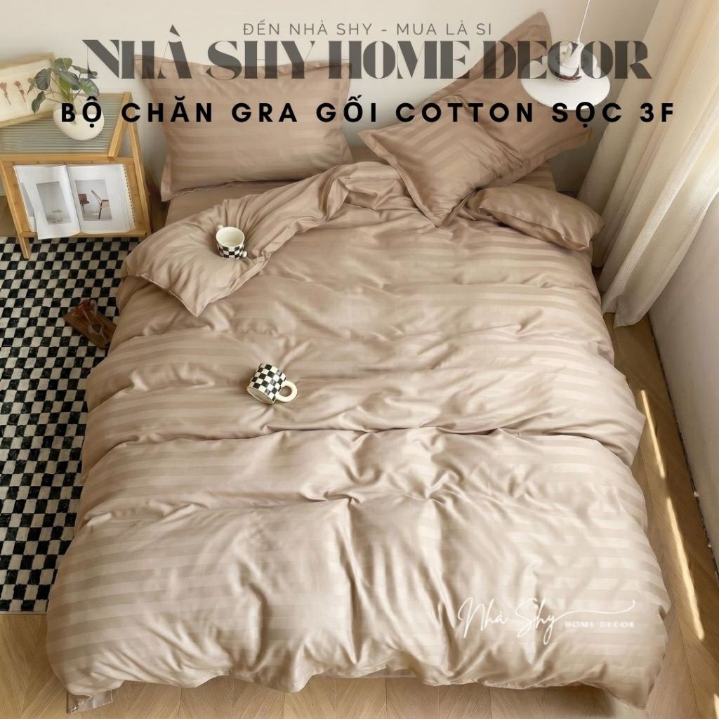 Bộ Chăn Ga Gối Kẻ Sọc Cotton 3F Cho Khách Sạn, Resort, Nhà nghỉ - Set Vỏ Chăn Không Kèm Ruột Chăn - Nhà Shy Home Decor