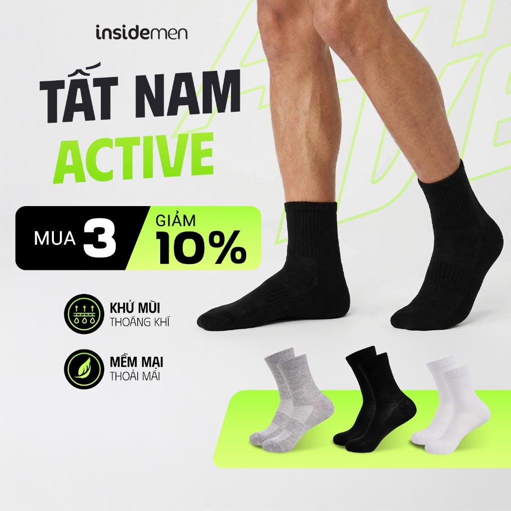 Tất vớ nam Active cổ trung Insidemen lưới thoáng khí, co giãn đa chiều ISC011M0H0