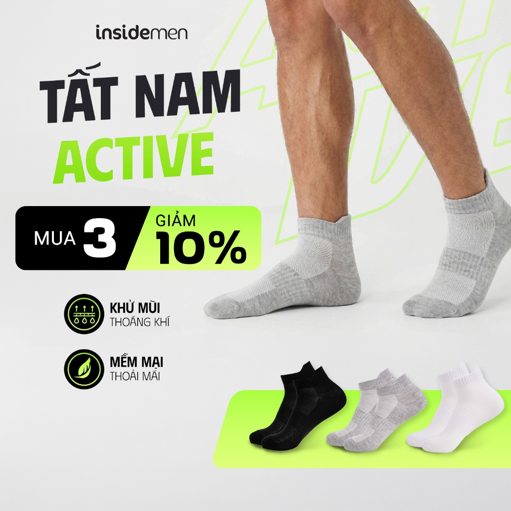 Tất nam sợi đệm xù êm ái Active cổ ngắn Insidemen năng động, khô thoáng ISC018A0H0