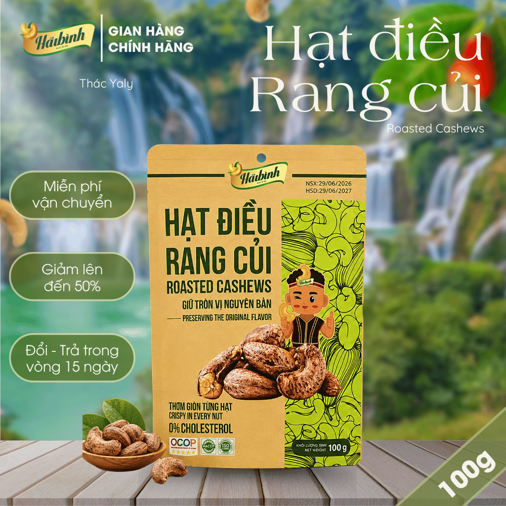 [Mua 10 túi tặng 1 hũ hạt điều tỏi ớt 115g] 100g Túi Giấy Hạt điều Rang Củi Hải Bình Gia Lai - hương vị đặc trưng