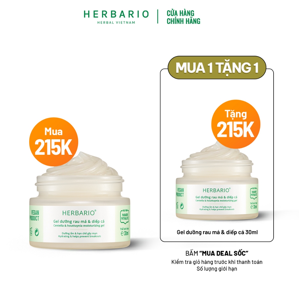 Gel dưỡng rau má & diếp cá 30ml Herbario thuần chay
