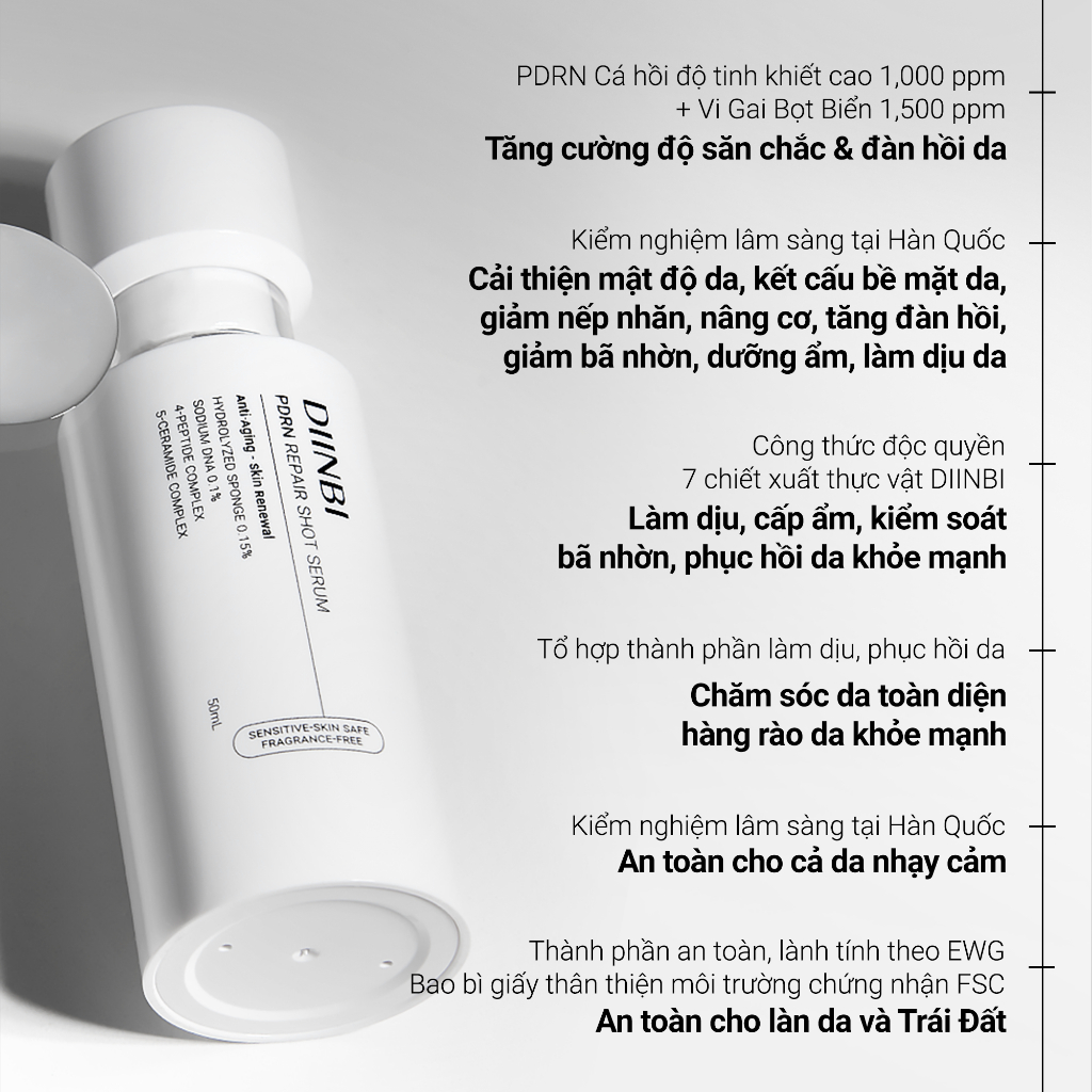Serum PDRN & Vi Kim Bọt Biển Giúp Phục Hồi Và Hỗ Trợ Cải Thiện Nếp Nhăn Diinbi PDRN Repair Shot Serum 50ml | BigBuy360 - bigbuy360.vn