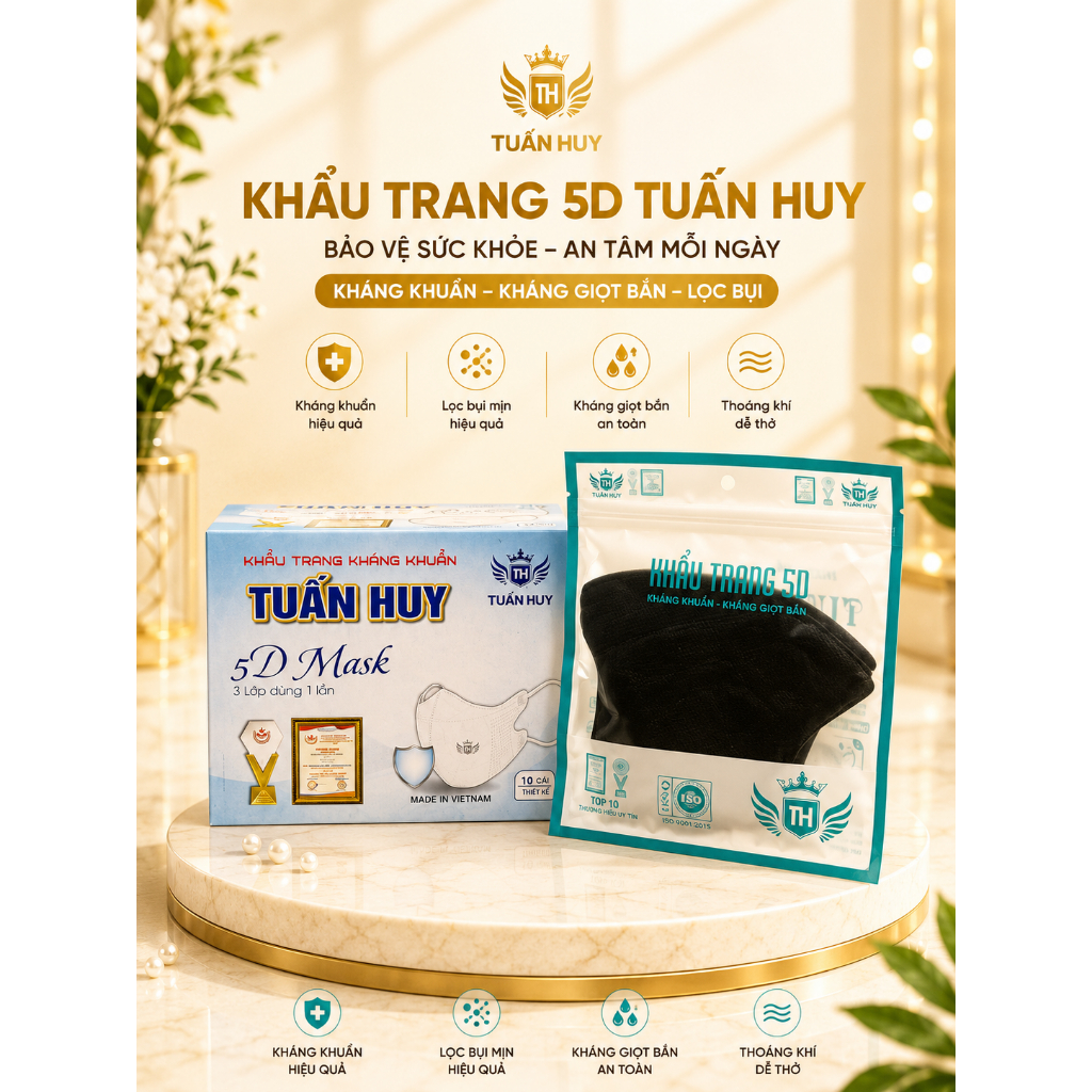 COMBO 100-200-300-500 Chiếc Khẩu TRang 5D Tuấn Huy Kháng Khuân-lọc bụi mịn-chống tia UV- thoáng khí
