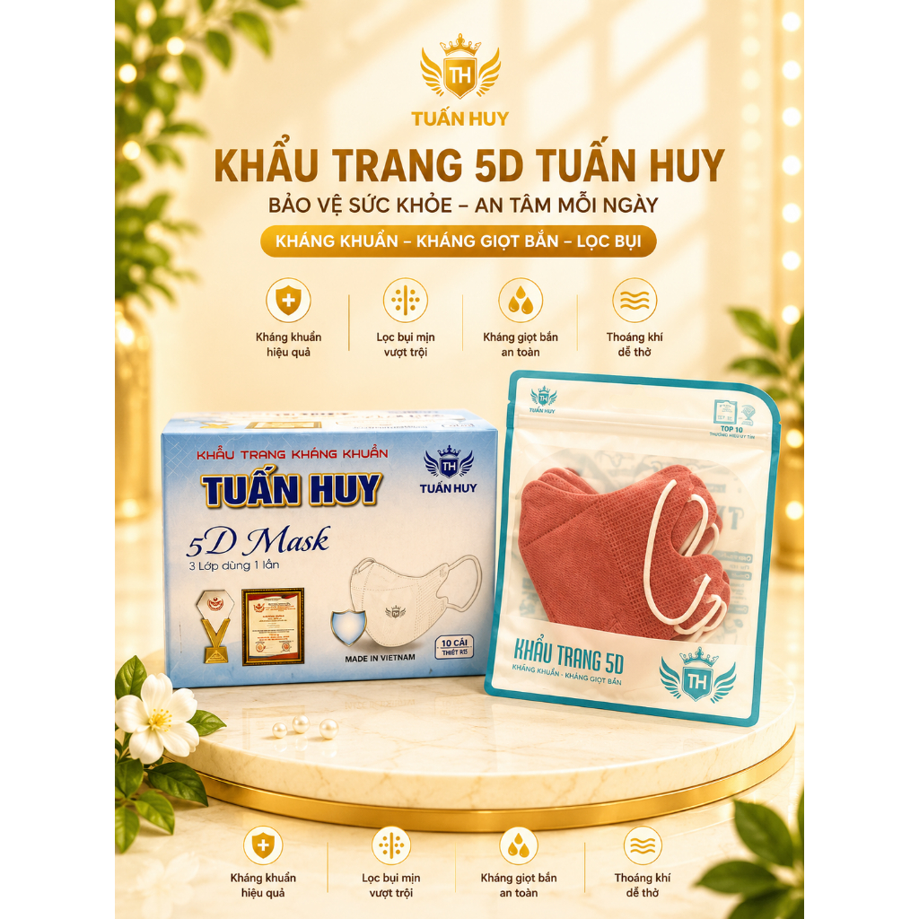 COMBO 100-200-300-500 Chiếc Khẩu TRang 5D Tuấn Huy Kháng Khuân-lọc bụi mịn-chống tia UV- thoáng khí