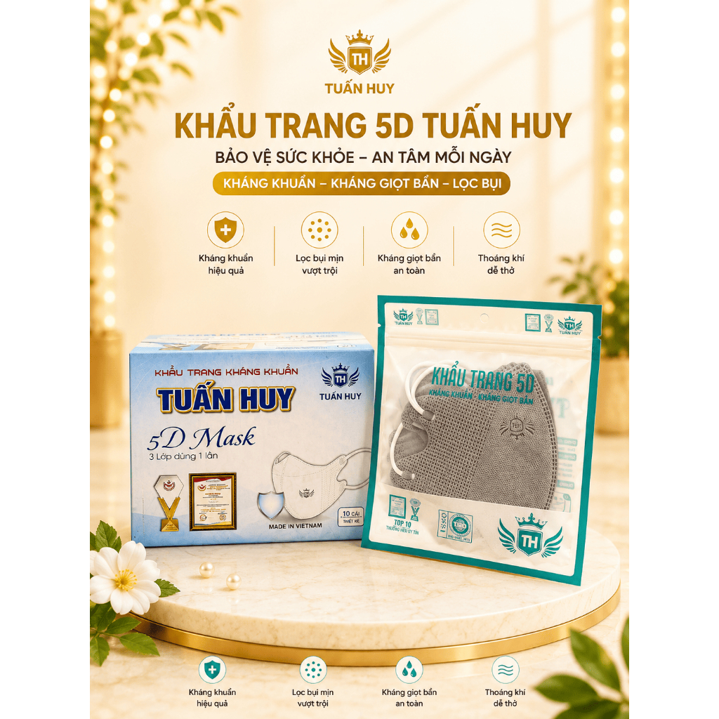 COMBO 100-200-300-500 Chiếc Khẩu TRang 5D Tuấn Huy Kháng Khuân-lọc bụi mịn-chống tia UV- thoáng khí
