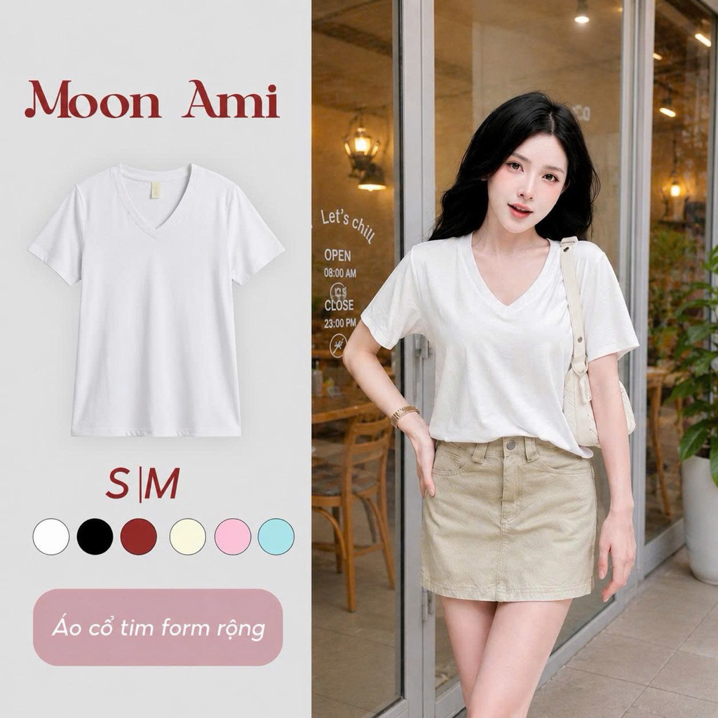 Áo cổ tim form rộng chất thun bozip MOON AMI