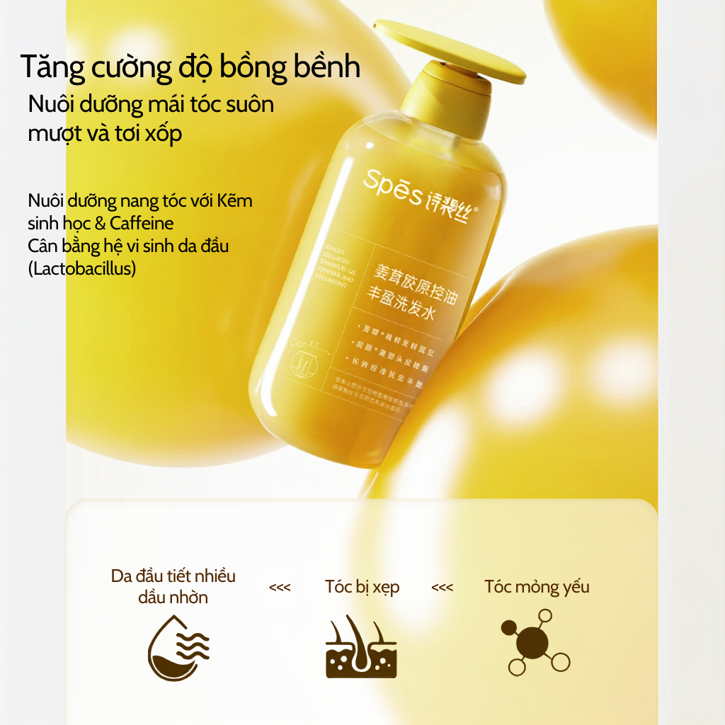 Dầu gội SPES Collagen chiết xuất gừng làm sạch da đầu, kiềm dầu, giúp tóc bồng bềnh 200ml/500ml