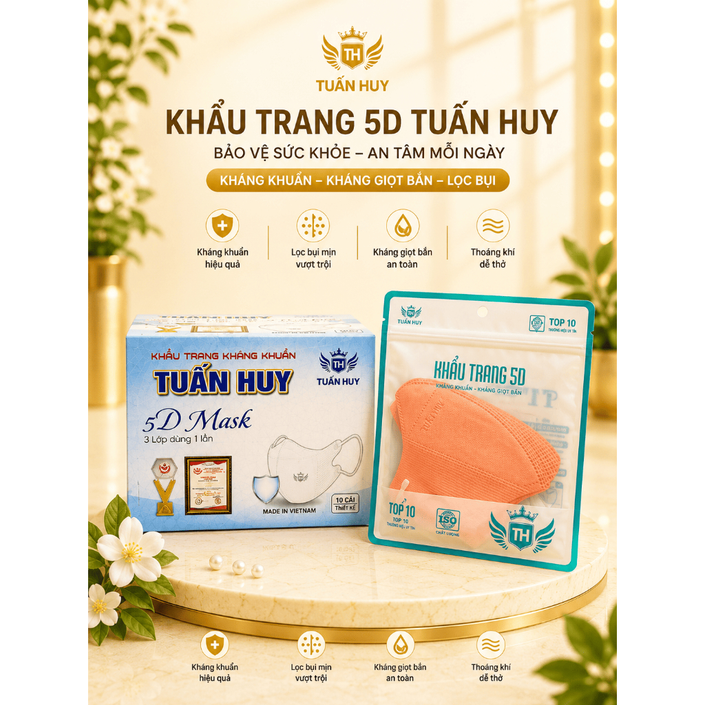 COMBO 100-200-300-500 Chiếc Khẩu TRang 5D Tuấn Huy Kháng Khuân-lọc bụi mịn-chống tia UV- thoáng khí