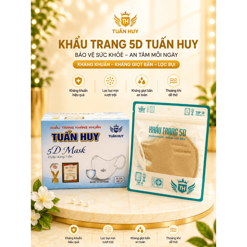 COMBO 100-200-300-500 Chiếc Khẩu TRang 5D Tuấn Huy Kháng Khuân-lọc bụi mịn-chống tia UV- thoáng khí