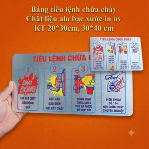 Bảng tiêu lệnh chữa cháy chất liệu alu bạc xước in uv có sẵn keo dính mặt sau kích thước 20x30 cm, 30*40cm 3137