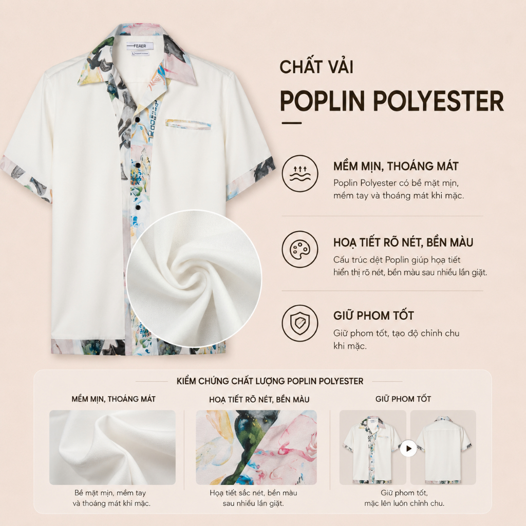 Áo sơ mi SOLEN phối họa tiết Porcelain Ink nghệ thuật, vải Poplin Polyester mềm mát ít nhăn, phong cách resort - FEAER