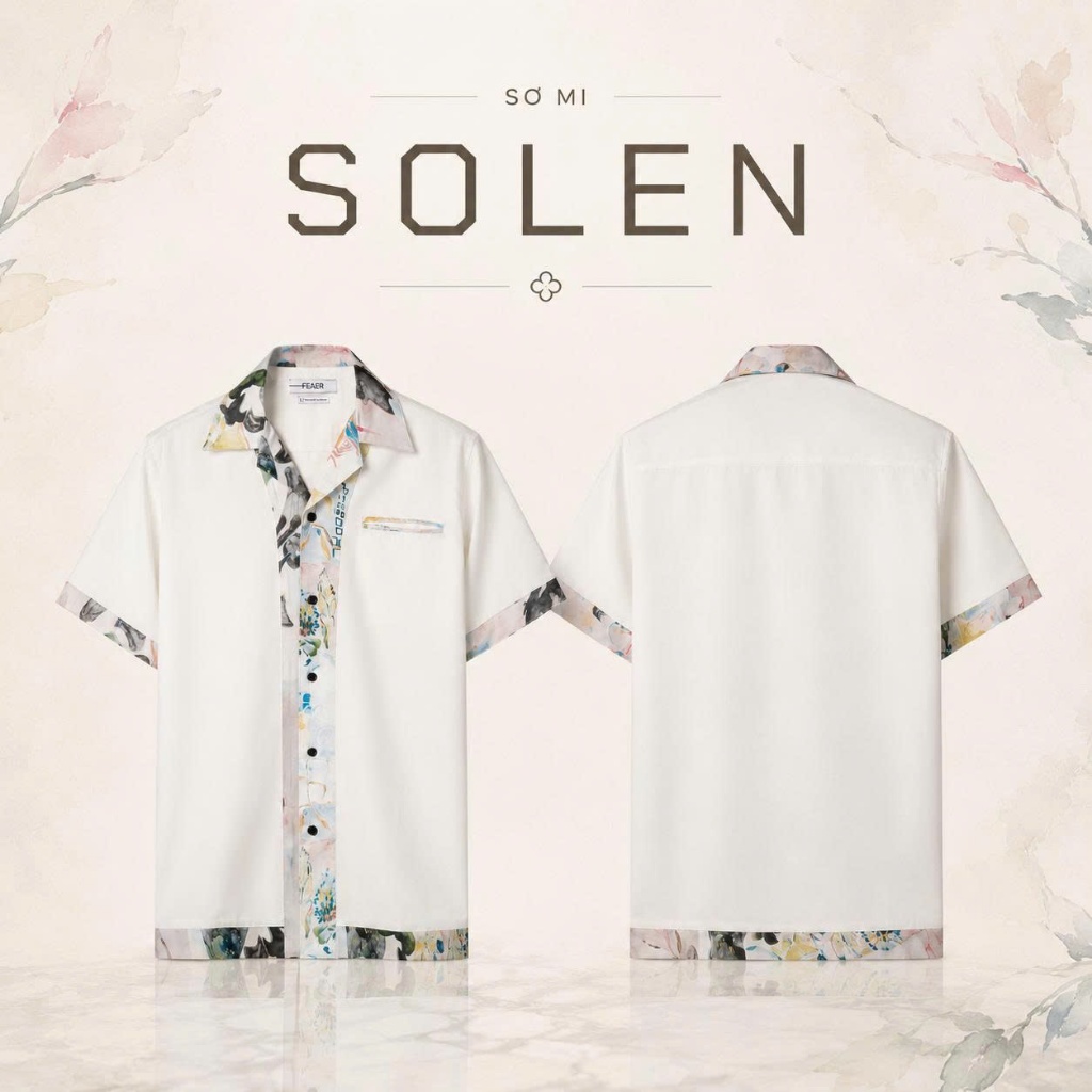 Áo sơ mi SOLEN phối họa tiết Porcelain Ink nghệ thuật, vải Poplin Polyester mềm mát ít nhăn, phong cách resort - FEAER