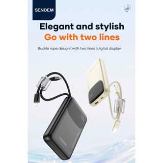 Sạc Dự Phòng Sendem PD15 10000mAh cổng TypeC / Cáp TypeC / USB-A output 22.5W, Kèm 2 cáp sạc ra