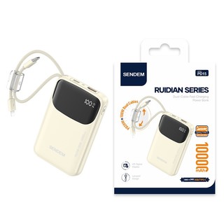 Sạc Dự Phòng Sendem PD15 10000mAh cổng TypeC / Cáp TypeC / USB-A output 22.5W, Kèm 2 cáp sạc ra
