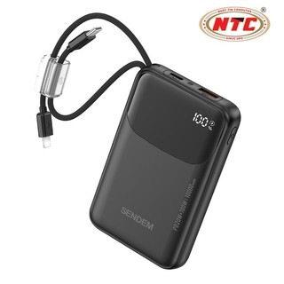 Sạc Dự Phòng Sendem PD15 10000mAh cổng TypeC / Cáp TypeC / USB-A output 22.5W, Kèm 2 cáp sạc ra