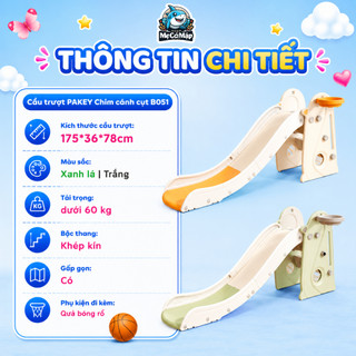 Cầu Trượt Cho Bé Pakey New 2026 Máng Trượt 175cm TẶNG SET BÓNG RỔ, Cầu Trượt Gấp Gọn Tiện Lợi Chính hãng Bảo Hành 1 Năm