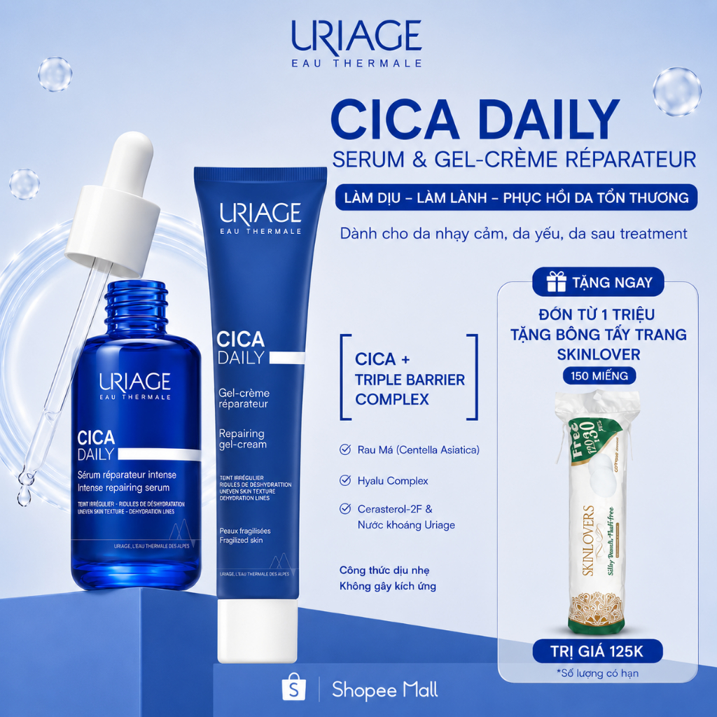 Bộ đôi SERUM & GEL dưỡng giúp làm dịu, phục hồi da Uriage BARIÉDERM-CICA DAILY - Skin Studio