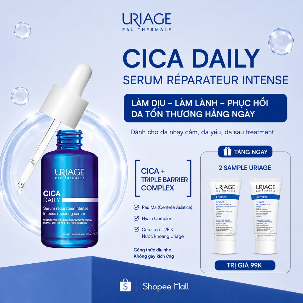 [BẢN MỚI] Serum cấp ẩm dưỡng da làm dịu phục hồi ngăn ngừa lão hóa URIAGE BARIÉDERM-CICA DAILY 30ml