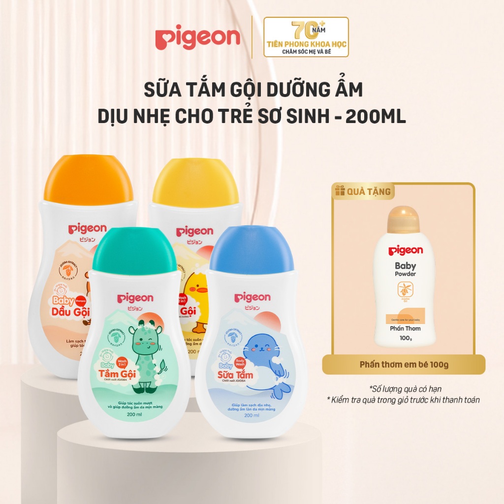 Sữa tắm gội Pigeon dưỡng ẩm dịu nhẹ 200ml cho bé sơ sinh mềm mại an toàn cho da chính hãng