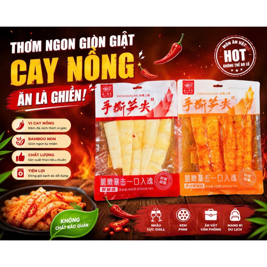 2 Gói Măng Xé Cay Yongyi Food Vị Sơn Tiêu/Ớt Tươi - Đồ Ăn Vặt Măng Ngâm Giòn Cay.s8
