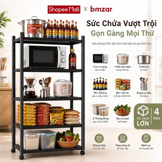 BMZAR Kệ để đồ đa năng thép cacbon đen Kệ sắt Có bánh xe Kệ lò vi sóng Chịu tải tối đa 500kg [Mẫu mới 2026]