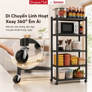 BMZAR Kệ để đồ đa năng thép cacbon đen Kệ sắt Có bánh xe Kệ lò vi sóng Chịu tải tối đa 500kg [Mẫu mới 2026]