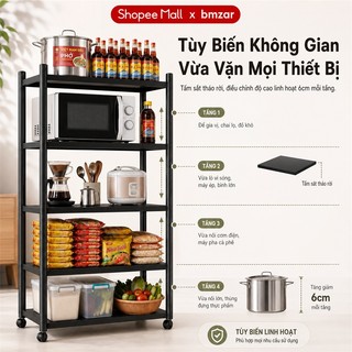 BMZAR Kệ để đồ đa năng thép cacbon đen Kệ sắt Có bánh xe Kệ lò vi sóng Chịu tải tối đa 500kg [Mẫu mới 2026]