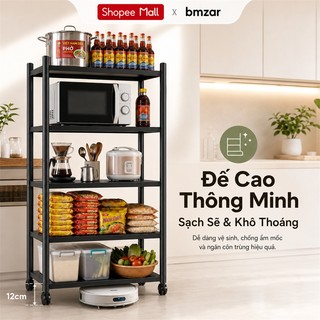 BMZAR Kệ để đồ đa năng thép cacbon đen Kệ sắt Có bánh xe Kệ lò vi sóng Chịu tải tối đa 500kg [Mẫu mới 2026]