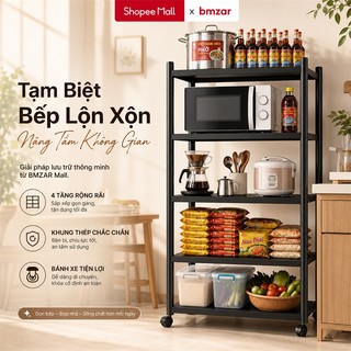 BMZAR Kệ để đồ đa năng thép cacbon đen Kệ sắt Có bánh xe Kệ lò vi sóng Chịu tải tối đa 500kg [Mẫu mới 2026]