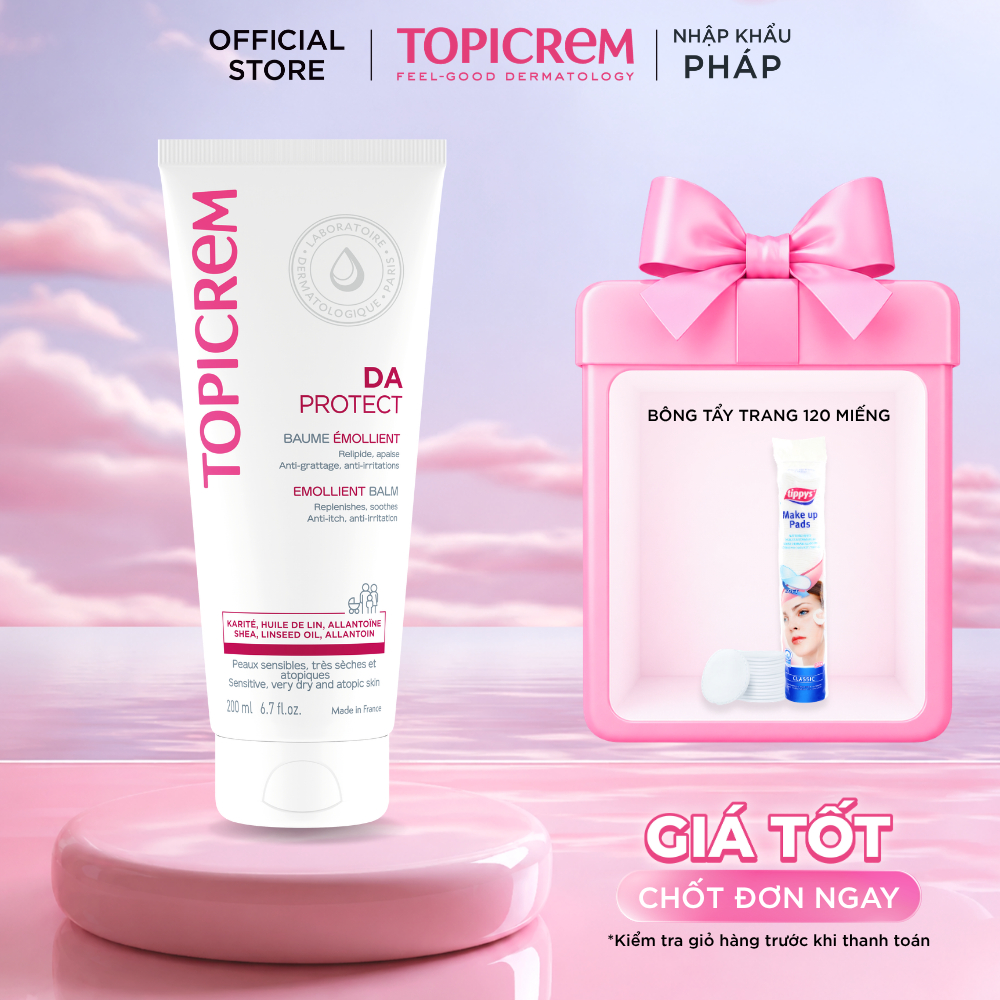 Kem dưỡng TOPICREM DA PROTECT EMOLLIENT BALM 200ml giúp làm êm dịu da dành cho da khô và da cơ địa