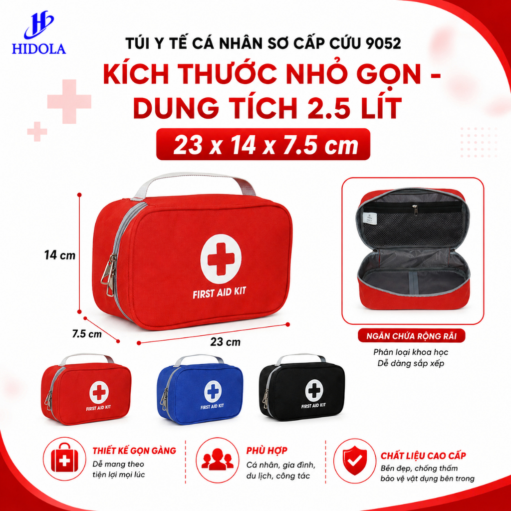 Túi Y Tế Cá Nhân Sơ Cấp Cứu 9052 – Túi Đựng Thuốc Gia Đình, Túi Sơ Cứu Mini Gọn Nhẹ, Chống Thấm Nước